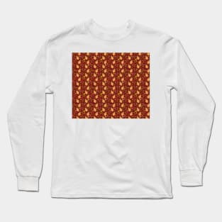 Red Brown Autumn Leaf Pattern Long Sleeve T-Shirt